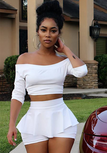 Sexy Skirt Pleated Off Shoulder Two-Piece Nightclub Set