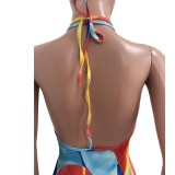 Women's Fashion Digital Print Halter Neck Maxi Dress