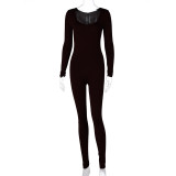 Women's Summer Fashion Long Sleeve Slim Solid Color Jumpsuit