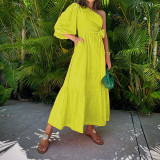 Spring Women's Fashion Chic Slash Shoulder Linen Maxi Dress