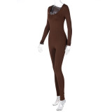 Women's Summer Fashion Long Sleeve Slim Solid Color Jumpsuit