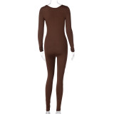 Women's Summer Fashion Long Sleeve Slim Solid Color Jumpsuit