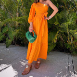 Spring Women's Fashion Chic Slash Shoulder Linen Maxi Dress