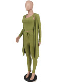 Women Fall Ribbed Rope and Pant Solid Three-Piece