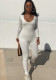 Women's Summer Fashion Long Sleeve Slim Solid Color Jumpsuit