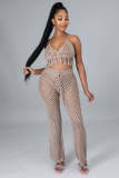 Women's Cutout See-Through Two-Piece Beach Style Fishnet Tassel Wide Leg Sexy Two Piece Pants Set
