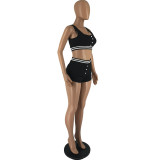 Ladies Solid Color Tank Top Shorts Sports Two Piece Set