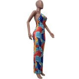 Women's Fashion Digital Print Halter Neck Maxi Dress
