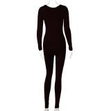 Women's Summer Fashion Long Sleeve Slim Solid Color Jumpsuit