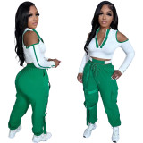 Fashionable Color Contrast Cutout Long Sleeve Two Piece Pants Set