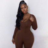 Women's Summer Fashion Long Sleeve Slim Solid Color Jumpsuit