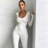 Women's Summer Fashion Long Sleeve Slim Solid Color Jumpsuit