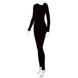 Women's Summer Fashion Long Sleeve Slim Solid Color Jumpsuit