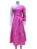 Spring Women's Fashion Chic Slash Shoulder Linen Maxi Dress