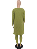 Women Fall Ribbed Rope and Pant Solid Three-Piece
