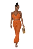 Women's Cutout See-Through Two-Piece Beach Style Fishnet Tassel Wide Leg Sexy Two Piece Pants Set