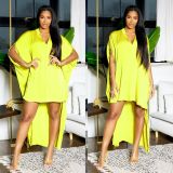Women's Bat Sleeve V-Neck Fashion Irregular Loose Satin Dress