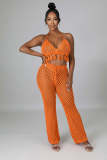 Women's Cutout See-Through Two-Piece Beach Style Fishnet Tassel Wide Leg Sexy Two Piece Pants Set