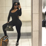 Women's Summer Fashion Long Sleeve Slim Solid Color Jumpsuit