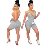 Women's Summer Fashion Casual Rib Strap Solid Color Jumpsuit