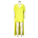 Women's Bat Sleeve V-Neck Fashion Irregular Loose Satin Dress
