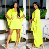 Women's Bat Sleeve V-Neck Fashion Irregular Loose Satin Dress