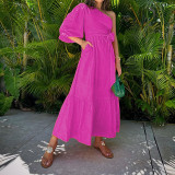 Spring Women's Fashion Chic Slash Shoulder Linen Maxi Dress