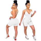 Women's Summer Fashion Casual Rib Strap Solid Color Jumpsuit