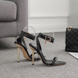Women Pointed Toe Metal Lock Stiletto Sandals
