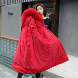 Women Winter Padding Fur Collar Loose Sherpa Parka Coat