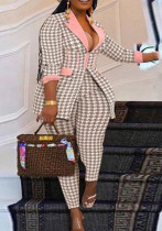 Women Turndown Collar Print Blazer and Pant Two-Piece Set Women Turndown Collar Print Blazer and Pant Two-Piece Set