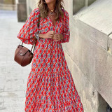 Women Summer Geometric Patch Puff Sleeve Dress