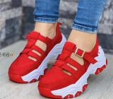 Women Round Toe Platform Low Top Buckle Flat Sneakers