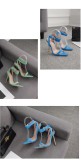 Women Pointed Toe Metal Lock Stiletto Sandals
