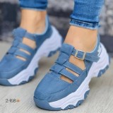 Women Round Toe Platform Low Top Buckle Flat Sneakers