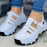 Women Round Toe Platform Low Top Buckle Flat Sneakers