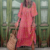 Women Summer Geometric Patch Puff Sleeve Dress