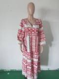 Women Summer Geometric Patch Puff Sleeve Dress