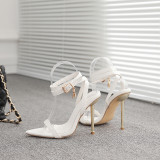 Women Pointed Toe Metal Lock Stiletto Sandals