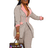 Women Turndown Collar Print Blazer and Pant Two-Piece Set