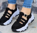 Women Round Toe Platform Low Top Buckle Flat Sneakers