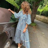 Women Summer Geometric Patch Puff Sleeve Dress