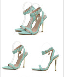 Women Pointed Toe Metal Lock Stiletto Sandals