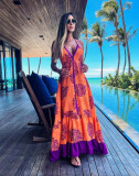Women Printed V-Neck Strap Dress