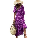 Women Summer Geometric Patch Puff Sleeve Dress