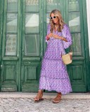 Women Summer Geometric Patch Puff Sleeve Dress