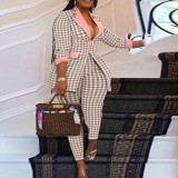 Women Turndown Collar Print Blazer and Pant Two-Piece Set