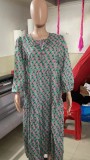 Women Summer Geometric Patch Puff Sleeve Dress
