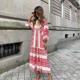 Women Summer Geometric Patch Puff Sleeve Dress