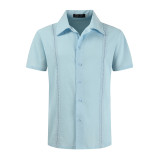 Men Casual Cuban Guayabera Short Sleeve Beach Shirt